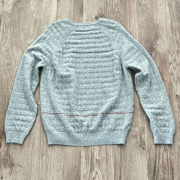 Commune De Paris of 1871 Mens Wool Sweater XL Gray Knit Crewneck Red/Blue Stripe - Picture 6 of 9